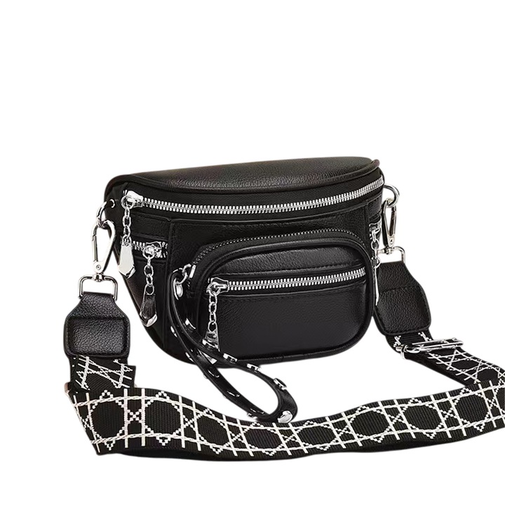 Női Crossbody Táska, AEWOYAD®, PU Bőr, 3 Rekesz, Levehető Vállpánttal, 22 x 12 x 14 cm, Fekete