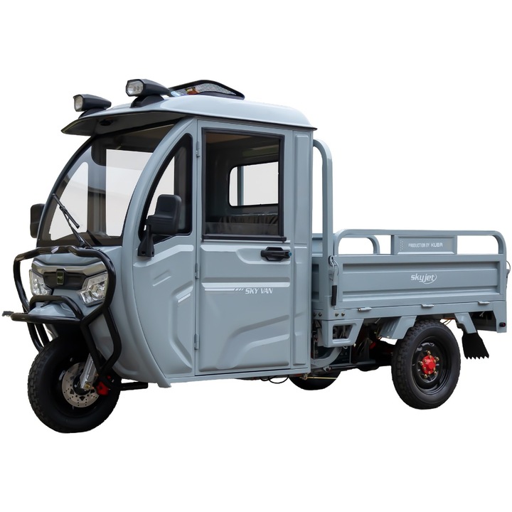 Tricicleta electrica SKYJET Sky Van, putere 3000W, 72V, 45AH, viteza 25 km/h autonomie 70 km, cu cabina, fara permis, culoare gri