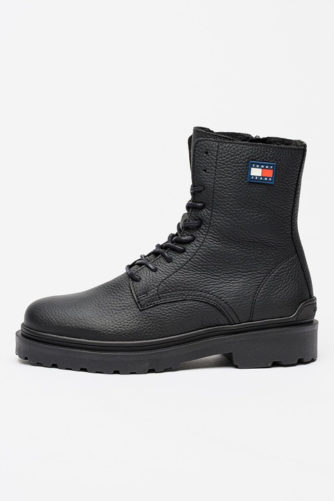 Tommy Jeans, Bocanci din piele cu logo, Negru