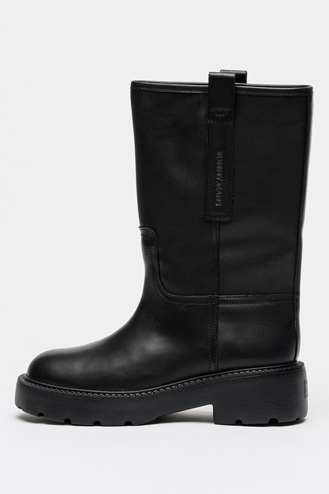 Tommy Jeans, Cizne mid-calf din piele cu logo, Negru