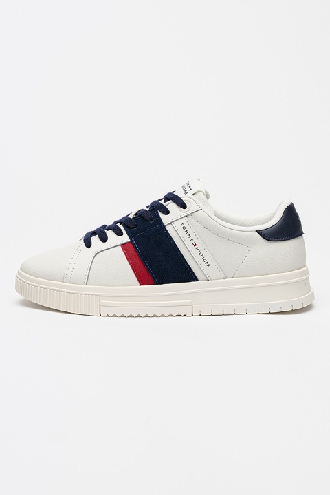 Tommy Hilfiger, Pantofi sport low-cut din piele Supercup, Rosu/Alb/Bleumarin