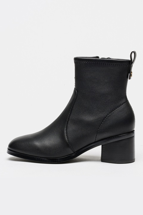 Tommy Hilfiger, Botine din piele cu fermoar si toc, Negru