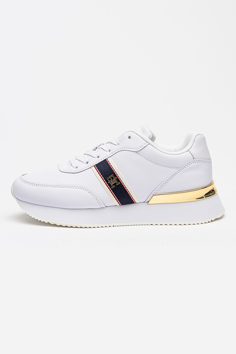 Tommy Hilfiger, Pantofi sport pentru alergare Webbing, Alb/Auriu