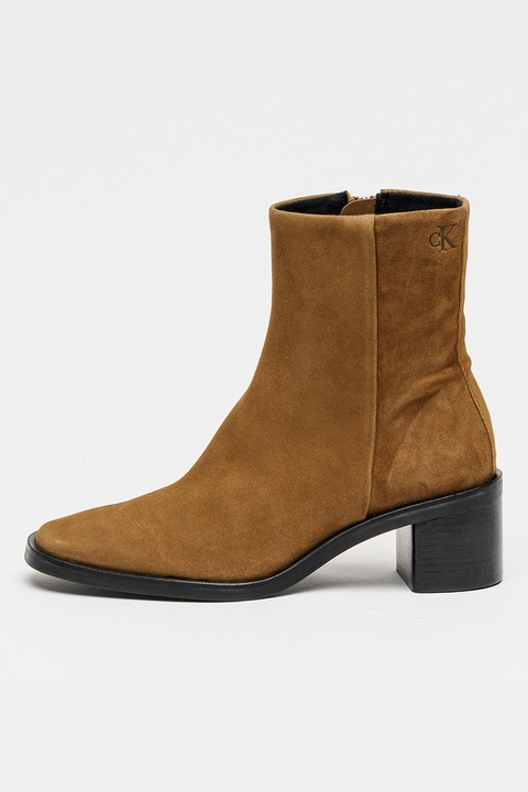 CALVIN KLEIN, Ghete din piele intoarsa cu toc, Maro deschis