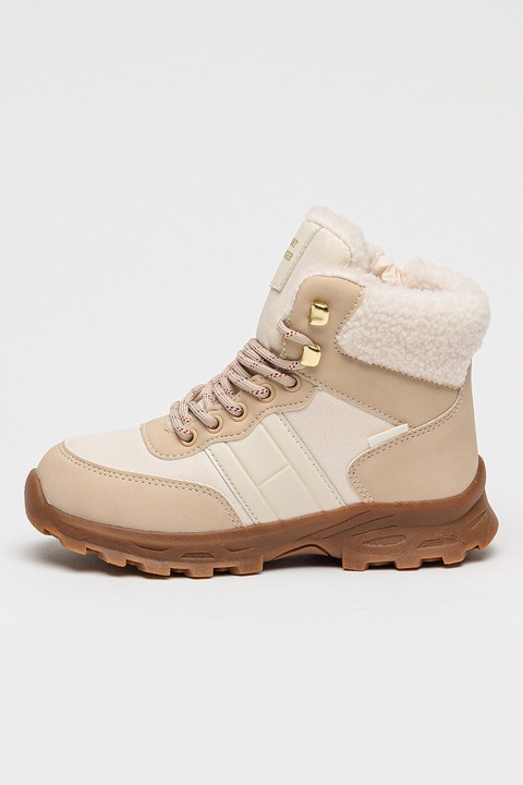 Tommy Hilfiger, Ghete cu blana sintetica si sireturi, Bej/Alb murdar