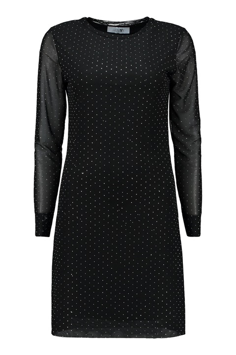 Hailys, Rochie stralucitoare cu maneci semitransparente, Negru/Argintiu