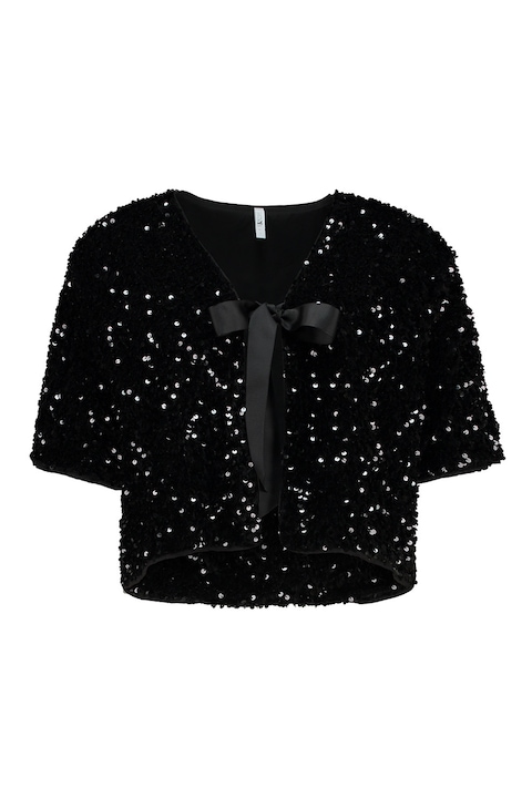 Hailys, Bluza cu aplicatii cu paiete si aspect stralucitor, Negru/Argintiu, XS-S