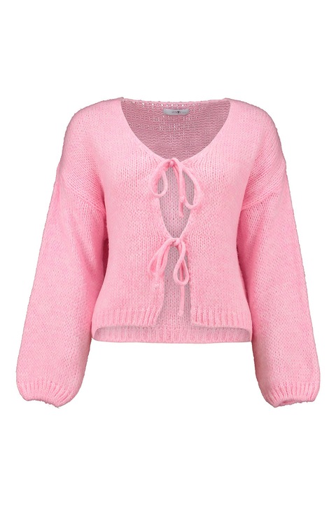 Hailys, Cardigan cu model in dungi si snururi de ajustare, Roz deschis