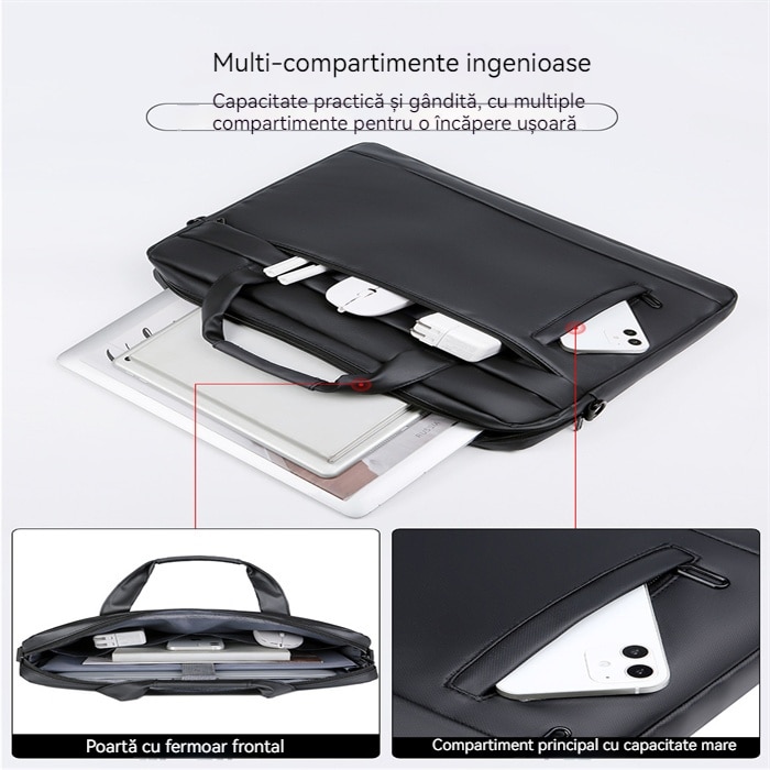 Husă laptop 15.6", impermeabilă, cu curea de umăr detasabilă, neagră