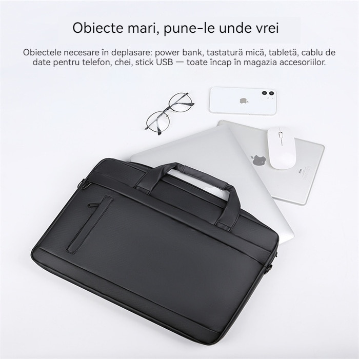 Husă laptop 15.6", impermeabilă, cu curea de umăr detasabilă, neagră