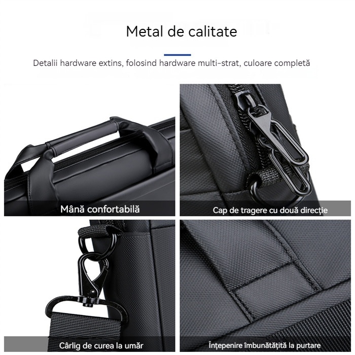 Husă laptop 15.6", impermeabilă, cu curea de umăr detasabilă, neagră