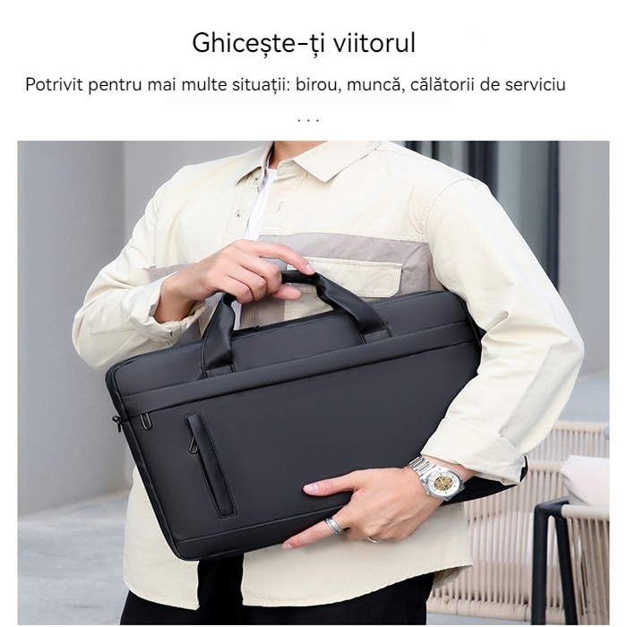 Husă laptop 15.6", impermeabilă, cu curea de umăr detasabilă, neagră