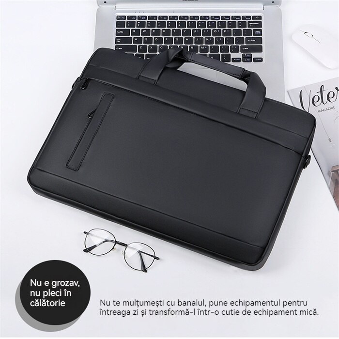Husă laptop 15.6", impermeabilă, cu curea de umăr detasabilă, neagră
