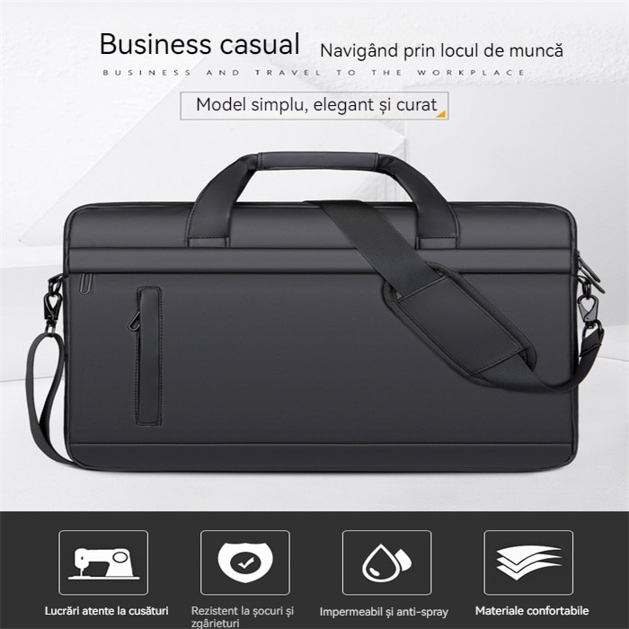 Husă laptop 15.6", impermeabilă, cu curea de umăr detasabilă, neagră