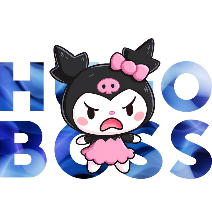 Sticker Adeziv Cu Korumi, Cu Textul "Hugo Boss" - Design 13, cu Margini Albe, PVC Vinyl 23CM