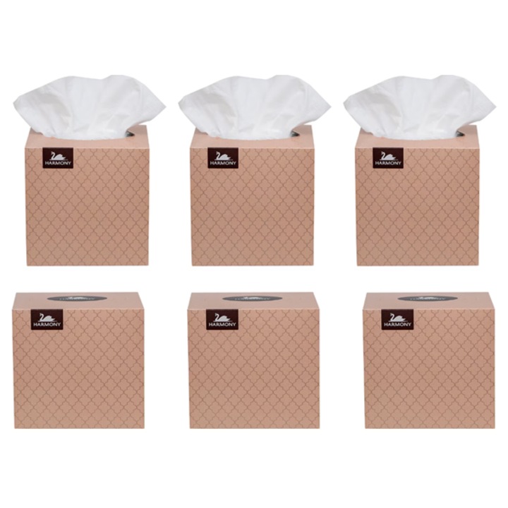 Servetele faciale HARMONY, 3 straturi, 6 x 60 bucati, celuloza, cutie crem inchis