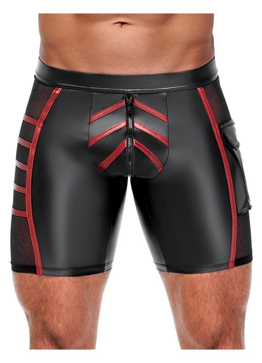 NEK rövidnadrág, matt fekete piros csíkokkal, hálós betétekkel, rugalmas derék, 2XL INTL