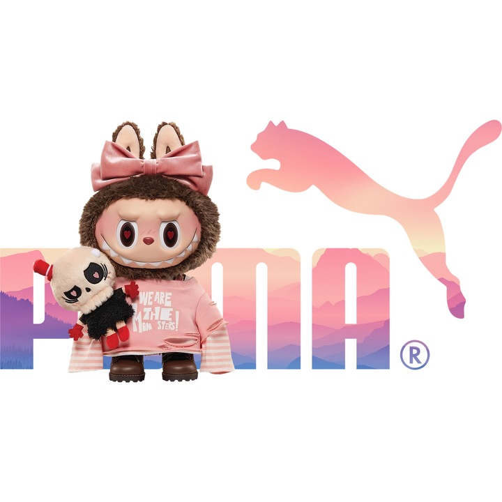 Sticker Adeziv Cu Labubu, Cu Textul "Puma" - Design 2, cu Margini Albe, PVC Vinyl 10CM