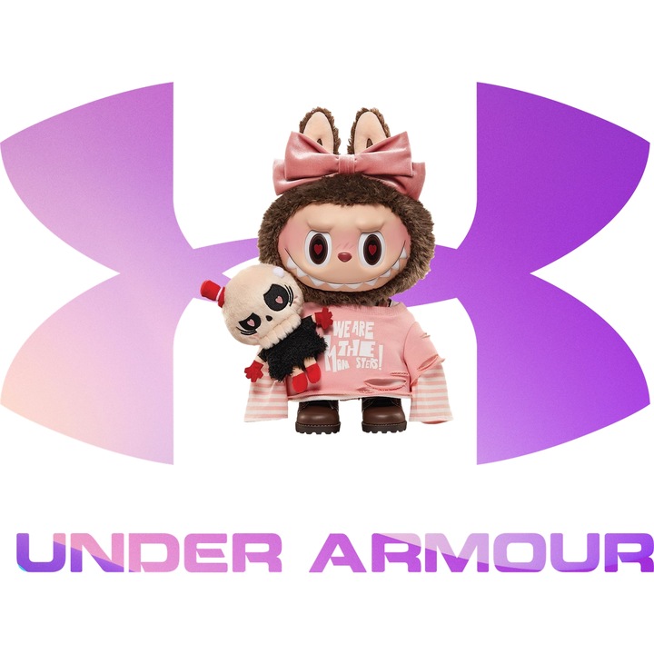 Sticker Adeziv Cu Labubu, Cu Textul "Under Armor" - Design 2, cu Margini Albe, PVC Vinyl 10CM