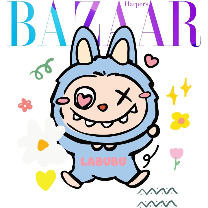 Sticker Adeziv Cu Labubu, Cu Textul "Bazaar" - Design 3, cu Margini Albe, PVC Vinyl 28CM
