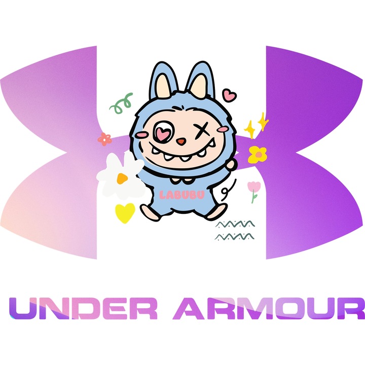 Sticker Adeziv Cu Labubu, Cu Textul "Under Armor" - Design 3, cu Margini Albe, PVC Vinyl 28CM