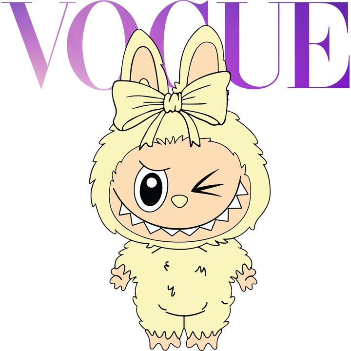 Sticker Adeziv Cu Labubu, Cu Textul "Vogue" - Design 4, cu Margini Albe, PVC Vinyl 15CM