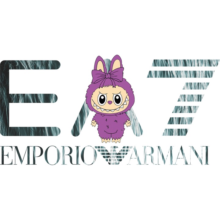 Sticker Adeziv Cu Labubu, Cu Textul "Emporio Armani EA" - Design 11, cu Margini Albe, PVC Vinyl 90CM