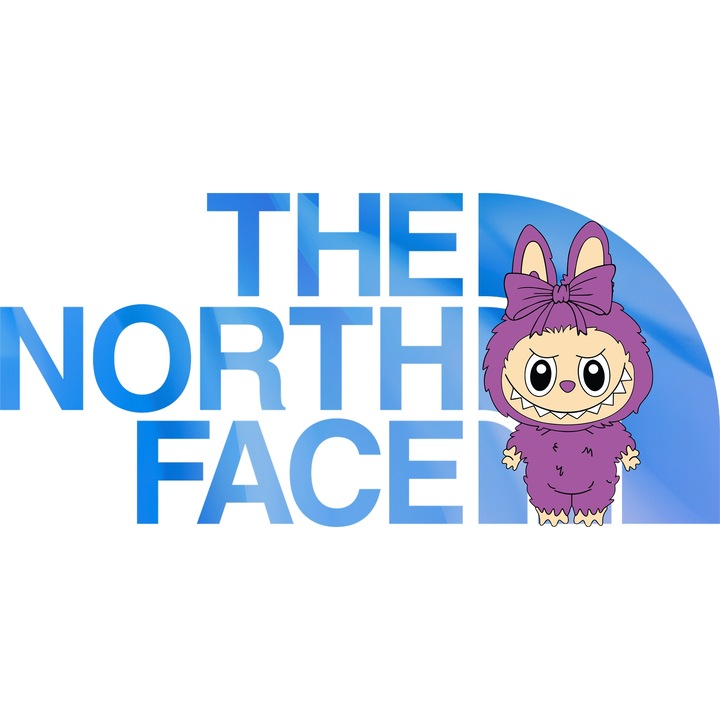 Sticker Adeziv Cu Labubu, Cu Textul "The North Face" - Design 5, cu Margini Albe, PVC Vinyl 90CM
