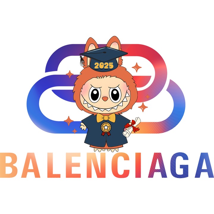 Sticker Adeziv Cu Labubu, Cu Textul "Balenciaga" - Design 12, cu Margini Albe, PVC Vinyl 90CM