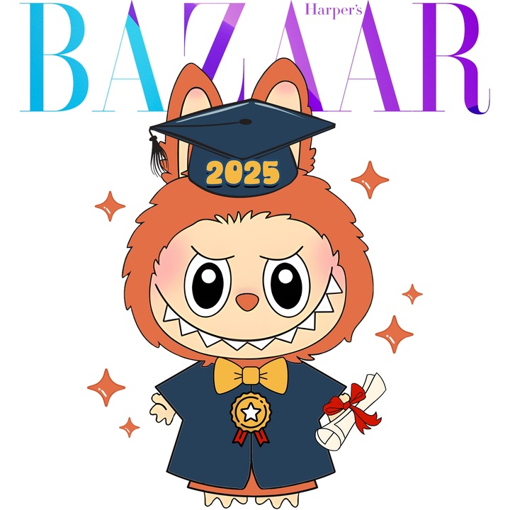 Sticker Adeziv Cu Labubu, Cu Textul "Bazaar" - Design 6, cu Margini Albe, PVC Vinyl 28CM