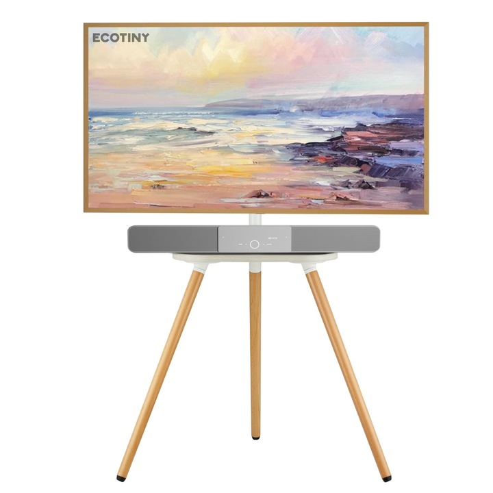 Suport TV Ecotiny din lemn de nuc negru, reglabil, pentru ecrane LCD/LED/OLED 43-65 inch, maxim 35 kg, VESA 400x400mm