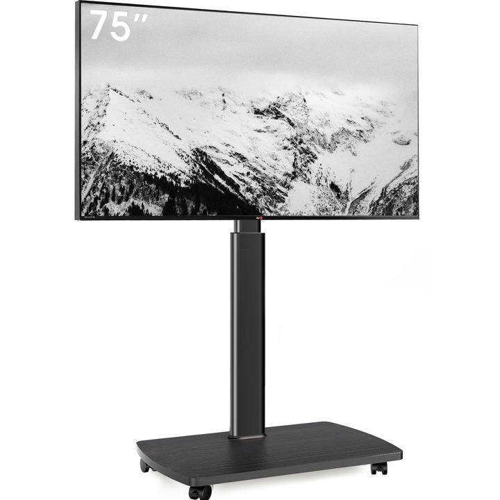 Suport TV Rotativ Aokcos cu Raft Din Lemn, Suport TV cu Roti, 43-75 Inch, Fata Max. 600x400 mm