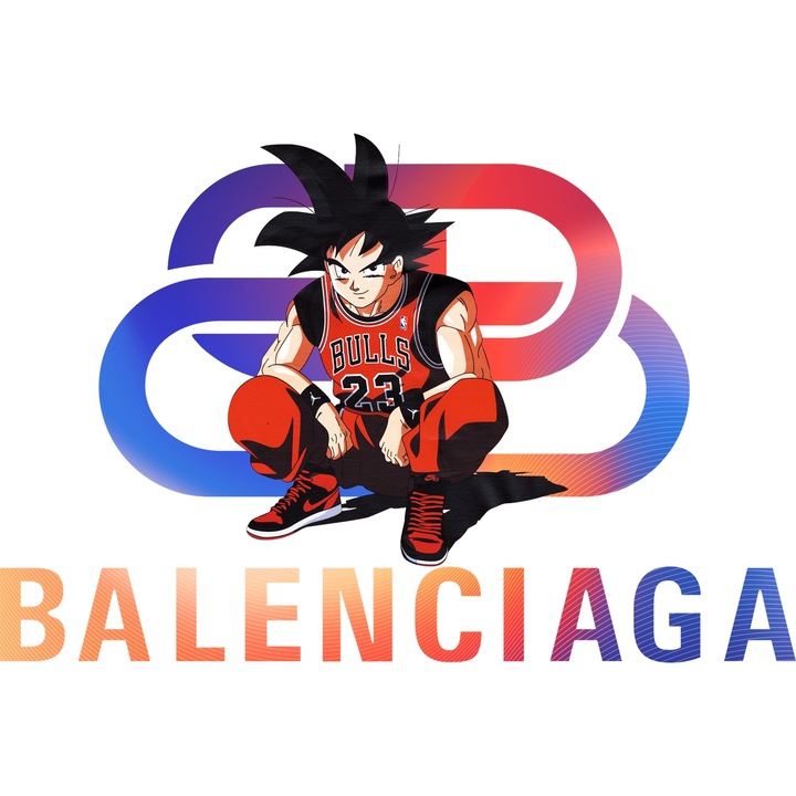 Sticker Adeziv Cu Dragon ball, Cu Textul "Balenciaga" - Design 14, cu Margini Albe, PVC Vinyl 15CM