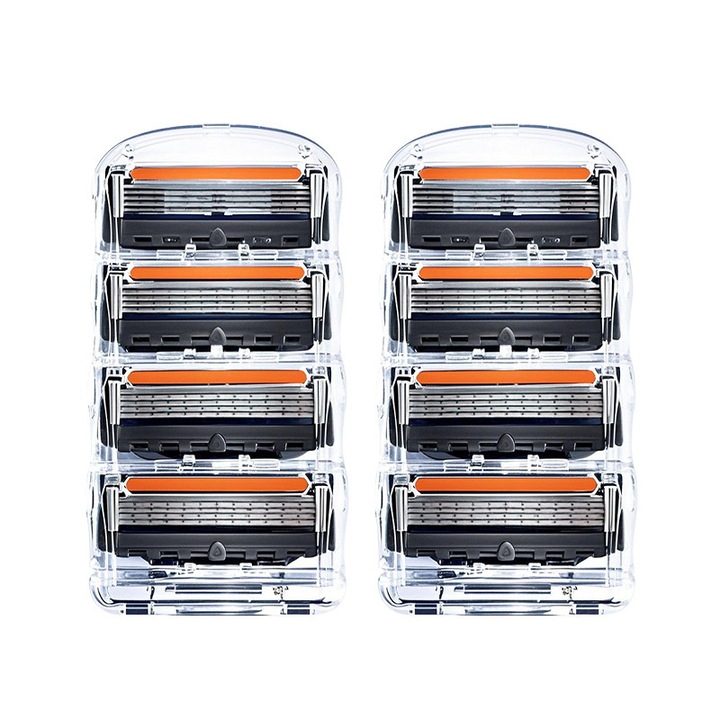 Set 8 lame de schimb pentru aparat de ras Fusion5 ProGlide, 5 lame/strat, lame din otel de 5 straturi pentru barbati, design ergonomic