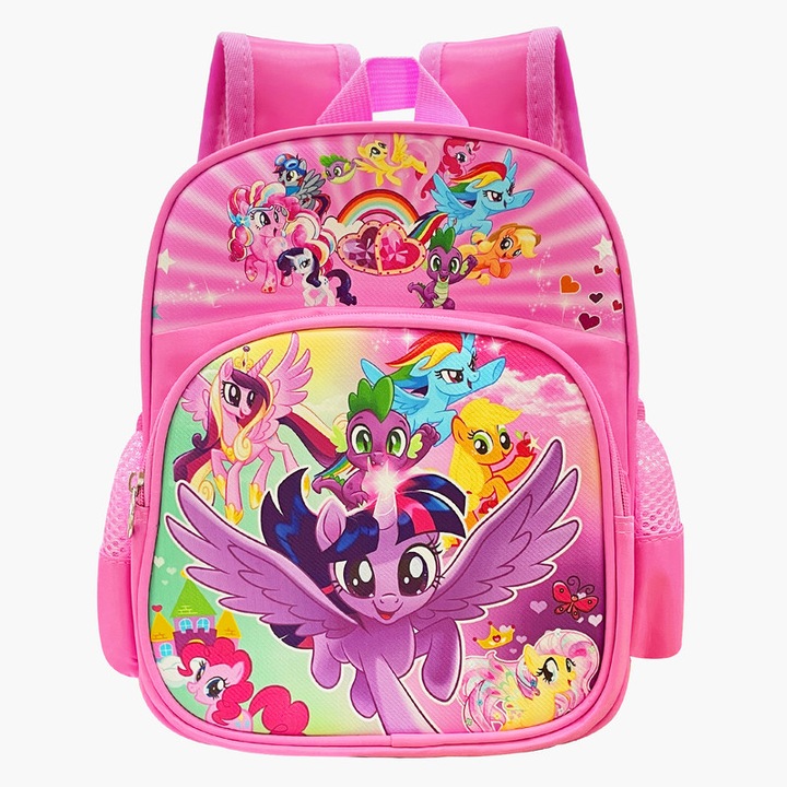 Ghiozdan pentru fete, marca PQKL-party, roz, cu design unicorn, 32x24x12 cm, curele reglabile pentru umar