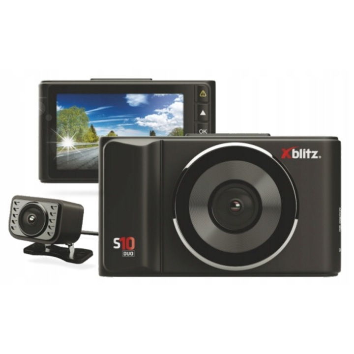 Камера за автомобил DVR Xblitz S10 Duo, комплект с предна и задна камера, Full HD, 150x120°