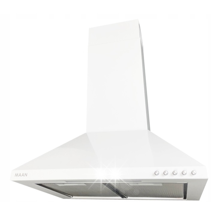 Кухненски абсорбатор MAAN Vela 2, 50см, бял, с LED осветление, алуминиев филтър, пълен комплект