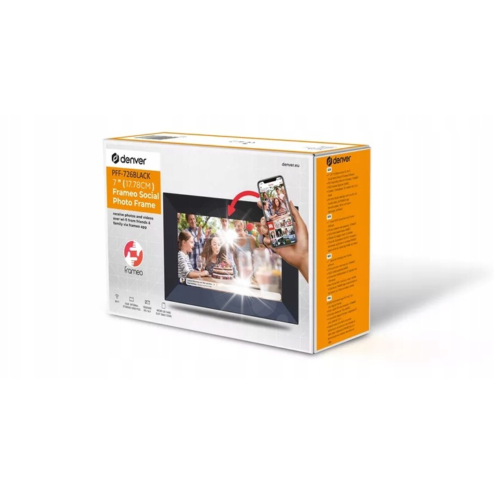Цифрова фоторамка Denver PFF-726, 7", Wi-Fi, 16GB, черна