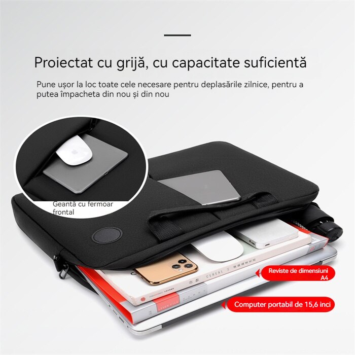 Geantă laptop 15.6", impermeabilă, curea de umăr detasabilă, neagră