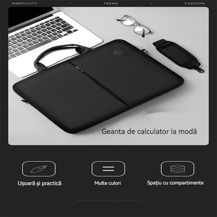 Geantă laptop 15.6", impermeabilă, curea de umăr detasabilă, neagră
