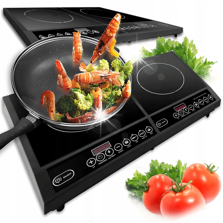 Indukciós elektromos főzőlap, RETOO, 2 égős, 4000W, fekete, 60x36x5cm