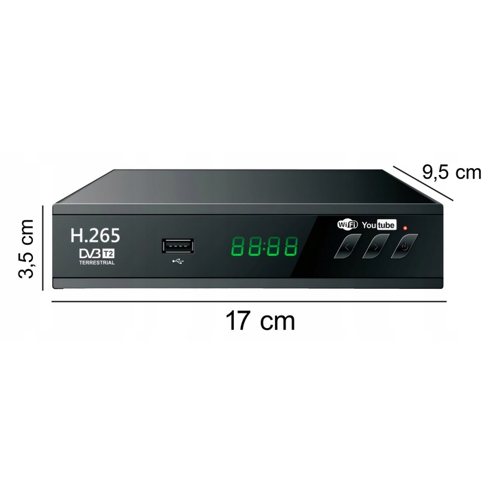 Full HD ТВ декодер Retoo, PVR, HDMI, USB, 17x9,5x3,5 см, черен, с антена и дистанционно управление