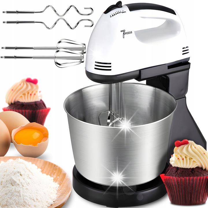 Mixer de bucatarie Adler, 300W, 5 viteze, functie Turbo, set de accesorii din otel inoxidabil