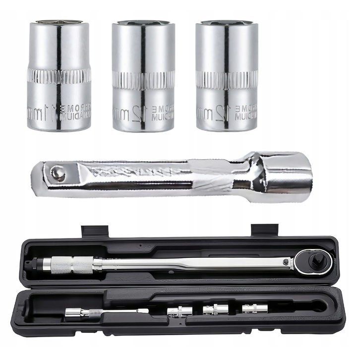 Динамометричен ключ 1/2 28-210Nm RETOO, CrMO & CrV, комплект с 3 тръбни ключа 17x19x21mm