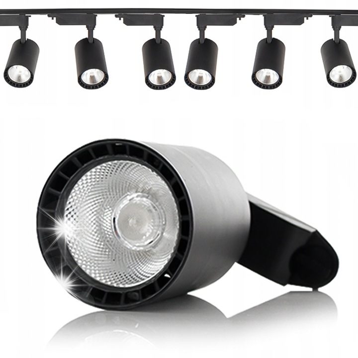 Комплект от 6 LED прожектора 30W, черен, 1м, със захранване, неутрална бяла светлина