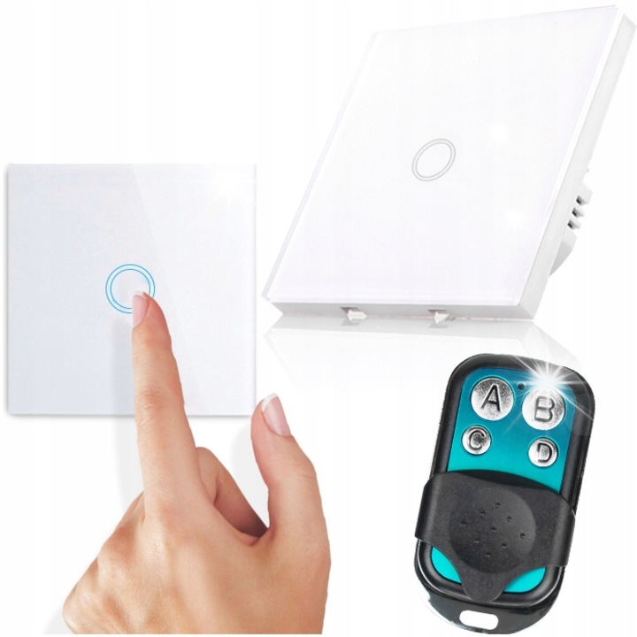 Fehér dupla érintőkapcsoló távirányítóval, Decorya, elegáns design, méretek 86x86x36mm
