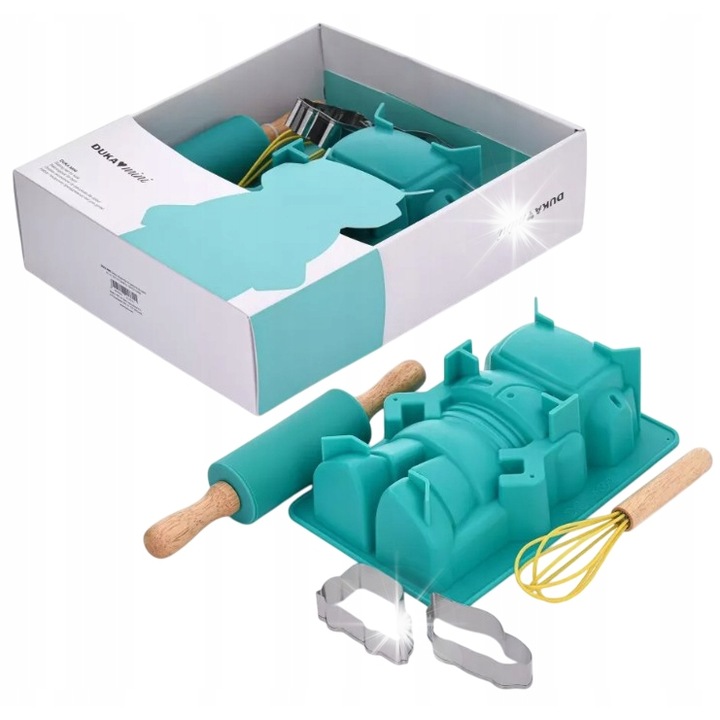 DUKA Mini gyerek sütőkészlet, 5 részes, türkiz, méret 23.5x26x5 cm