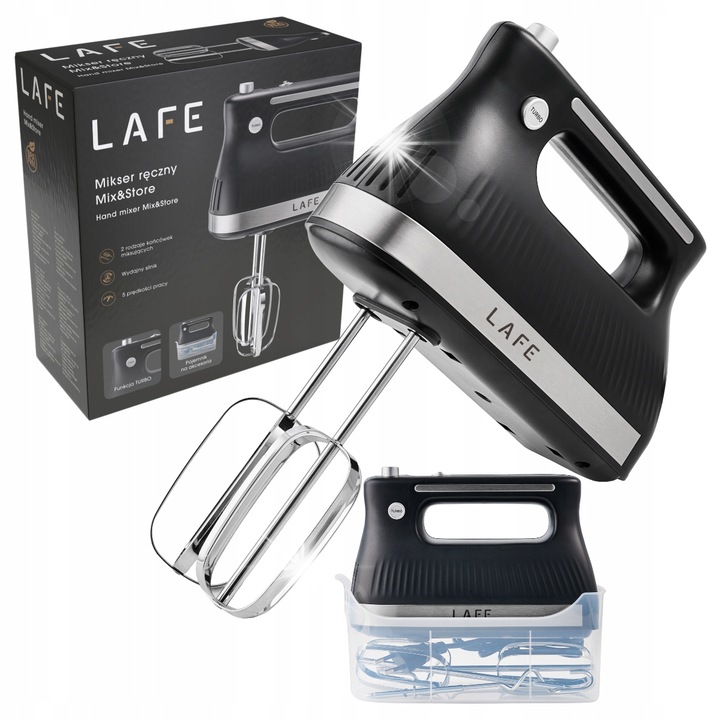 Kézi mixer Lafe, 500W, 5 sebesség, Turbó, tartozékkészlettel, fekete