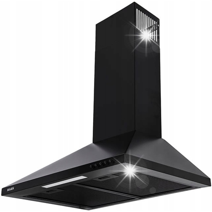 Абсорбатор Maan Vela 2, 60 см, черен, инокс, 3 скорости, LED осветление