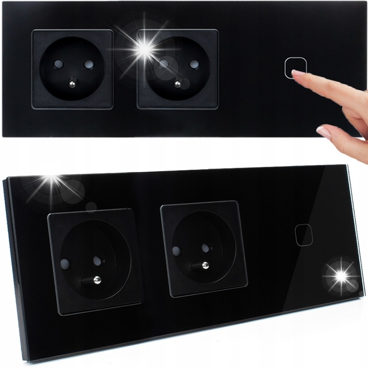 Kapcsoló aljzattal, Decorya, elegáns design, fekete üveg, 228x85x36mm